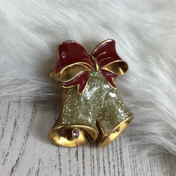 Avon Glitter Bells & Bows Rhinestone Brooch - Picture 3 of 6